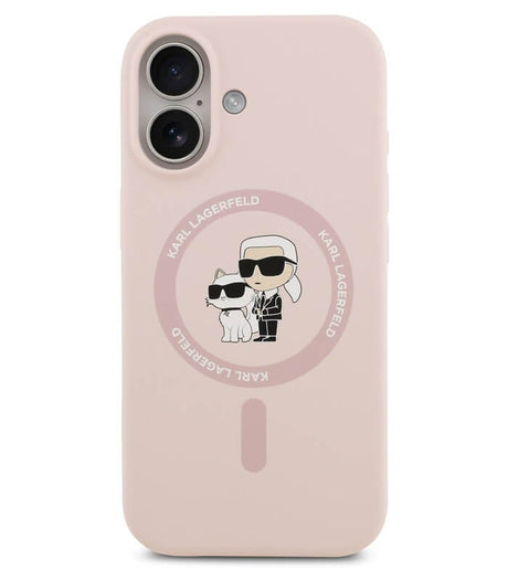 MagSafe Калъф за iPhone 17, Karl Lagerfeld Silicone Karl & Choupette Case, Розов (3)