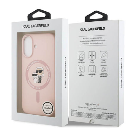 MagSafe Калъф за iPhone 17, Karl Lagerfeld Silicone Karl & Choupette Case, Розов (7)