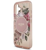 Дамски Калъф за iPhone 17, Guess IML Flowers Magsafe Strap Case, Розов (4)