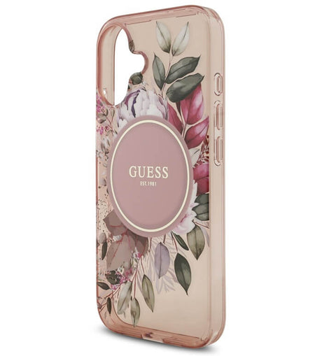 Дамски Калъф за iPhone 17, Guess IML Flowers Magsafe Strap Case, Розов (4)