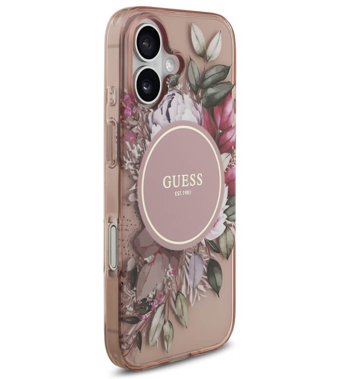 Дамски Калъф за iPhone 17, Guess IML Flowers Magsafe Strap Case, Розов (3)