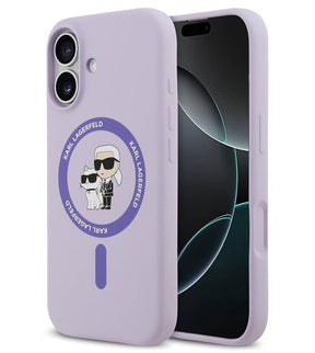 MagSafe Калъф за iPhone 17, Karl Lagerfeld Silicone Karl & Choupette Case, Лилав