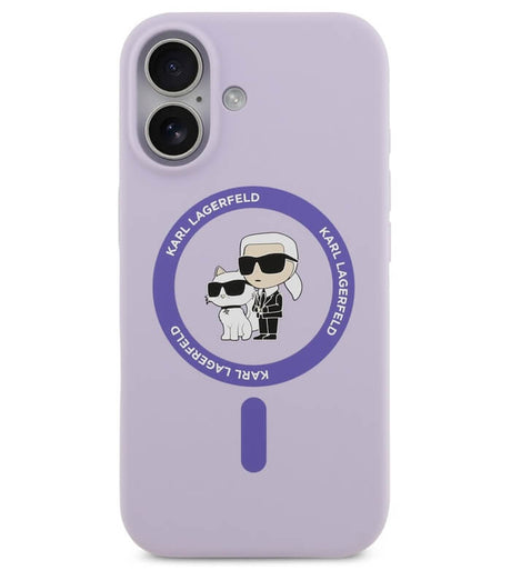 MagSafe Калъф за iPhone 17, Karl Lagerfeld Silicone Karl & Choupette Case, Лилав (3)