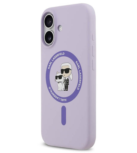 MagSafe Калъф за iPhone 17, Karl Lagerfeld Silicone Karl & Choupette Case, Лилав (2)