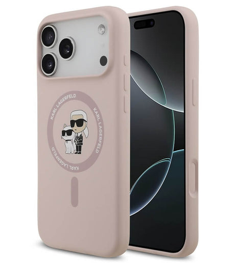 MagSafe Калъф за iPhone 17 Pro, Karl Lagerfeld Silicone Karl & Choupette Case, Розов