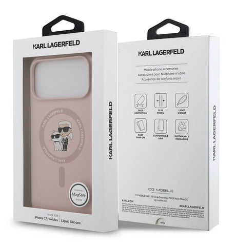 MagSafe Калъф за iPhone 17 Pro Max, Karl Lagerfeld Silicone Karl & Choupette Case, Розов (6)