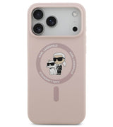MagSafe Калъф за iPhone 17 Pro, Karl Lagerfeld Silicone Karl & Choupette Case, Розов (2)