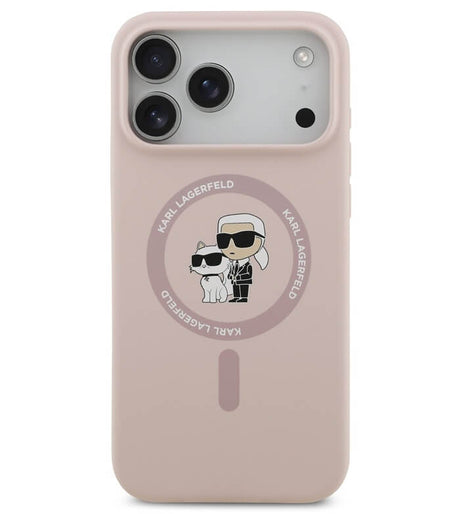 MagSafe Калъф за iPhone 17 Pro, Karl Lagerfeld Silicone Karl & Choupette Case, Розов (2)