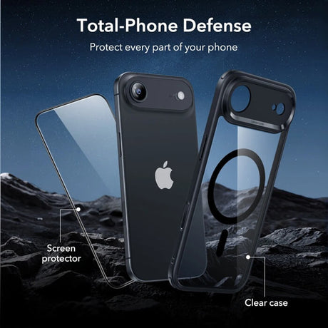 Magsafe Калъф и Протектор за iPhone Air, ESR Classic Hybrid Magnetic Set Case, Черен (2)