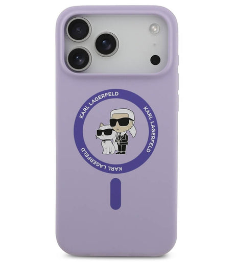 MagSafe Калъф за iPhone 17 Pro, Karl Lagerfeld Silicone Karl & Choupette Case, Лилав (2)