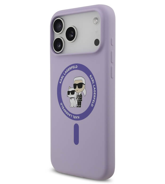 MagSafe Калъф за iPhone 17 Pro, Karl Lagerfeld Silicone Karl & Choupette Case, Лилав (4)