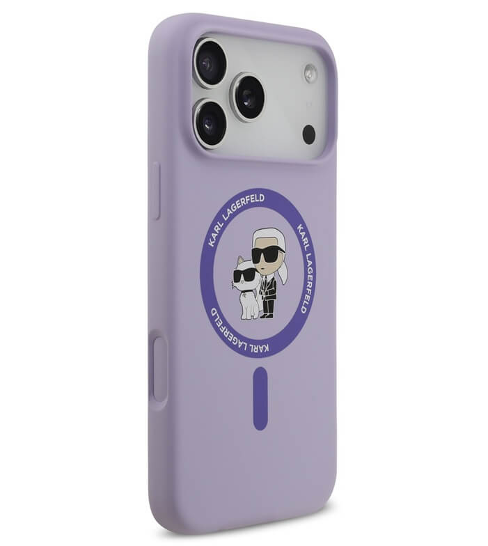 MagSafe Калъф за iPhone 17 Pro Max, Karl Lagerfeld Silicone Karl & Choupette Case, Лилав (3)