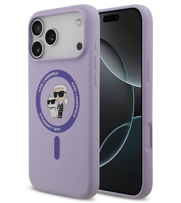 MagSafe Калъф за iPhone 17 Pro, Karl Lagerfeld Silicone Karl & Choupette Case, Лилав