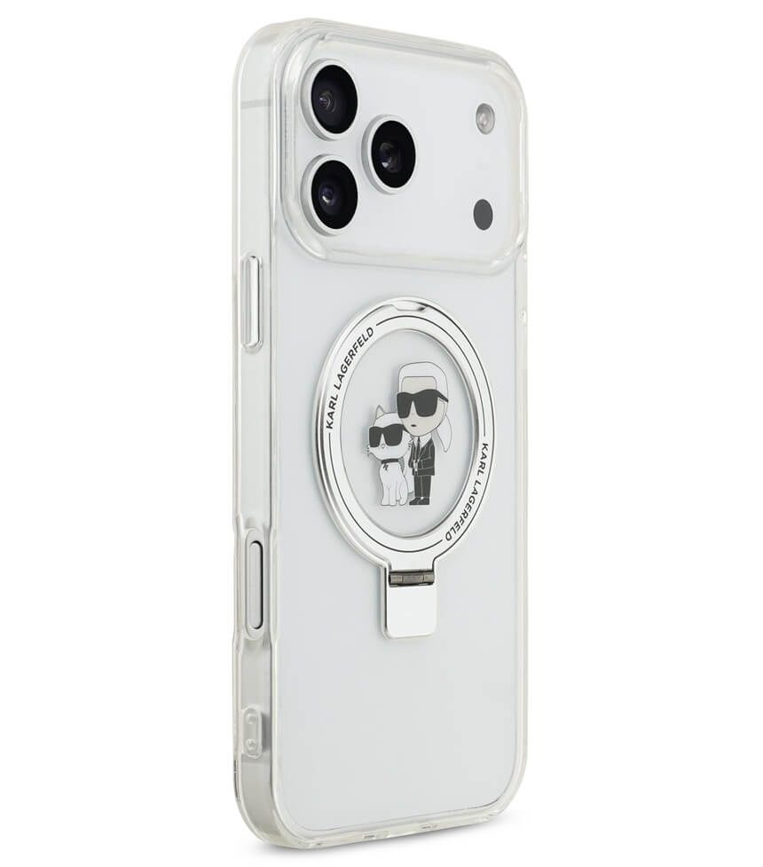 Magsafe Калъф за iPhone 17 Pro, Karl Lagerfeld Ringstand Karl & Choupette Case, Прозрачен (3)