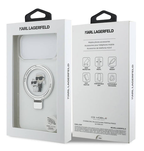 Magsafe Калъф за iPhone 17 Pro, Karl Lagerfeld Ringstand Karl & Choupette Case, Прозрачен (5)