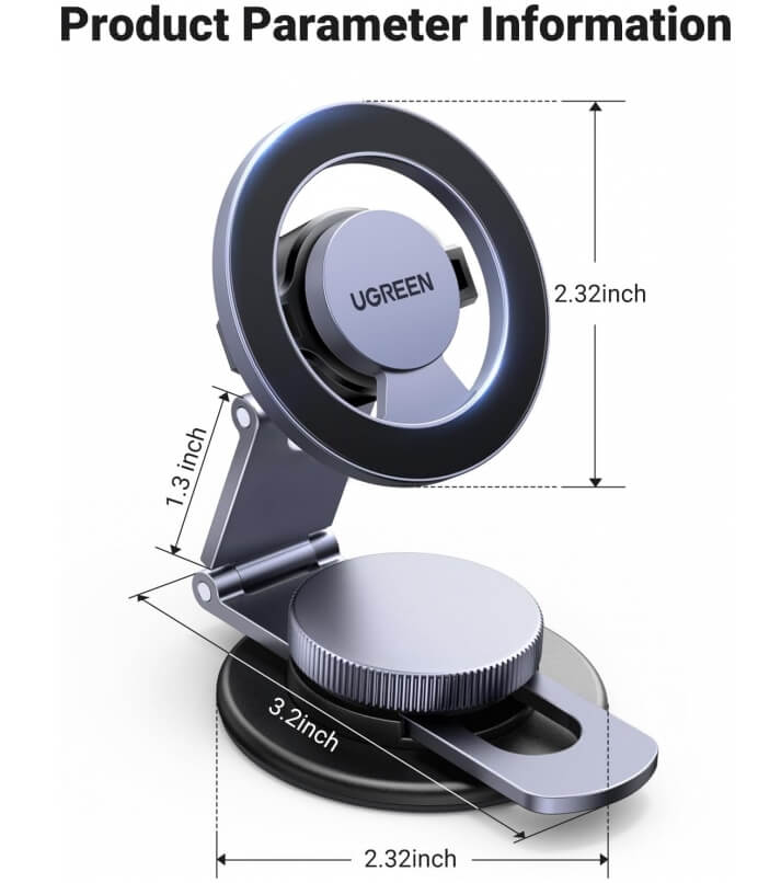 Magsafe Стойка за Кола, Ugreen Dashboard Car Mount, Черен (7)