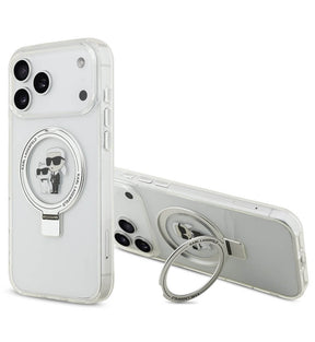 Magsafe Калъф за iPhone 17 Pro Max, Karl Lagerfeld Ringstand Karl & Choupette Case, Прозрачен