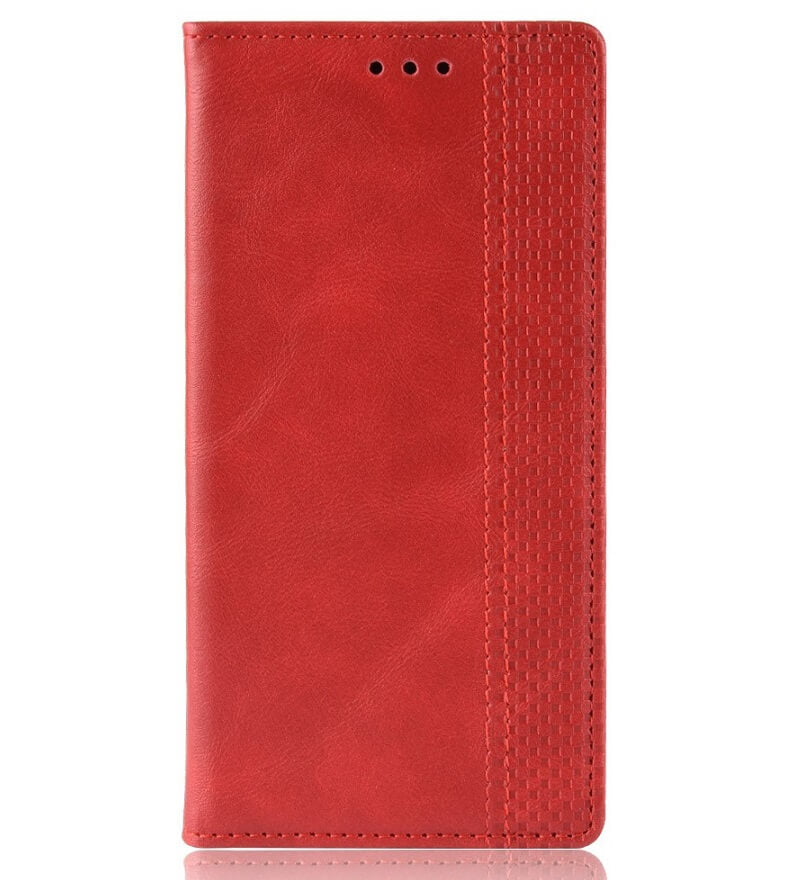 Калъф от Естествена Кожа за Huawei P30 Lite, Retro Leather Wallet Case, Червен