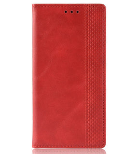 Калъф от Естествена Кожа за Huawei P30 Lite, Retro Leather Wallet Case, Червен