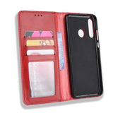 Калъф от Естествена Кожа за Huawei P30 Lite, Retro Leather Wallet Case, Червен (4)