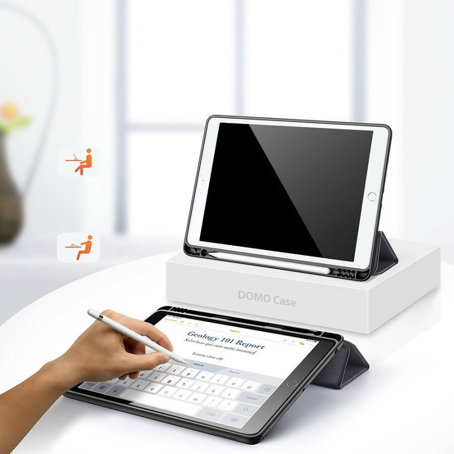 Калъф с Pen Поставка за iPad 9/ 8/ 7 10.2", Dux Ducis Domo Case, Черен (5)