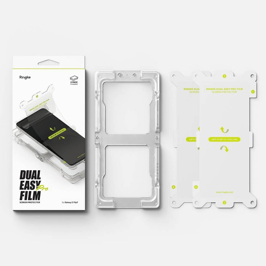 Протектор за Samsung Z Flip 7, Ringke Dual Easy Pro Film Glass 2бр., Прозрачен (9)
