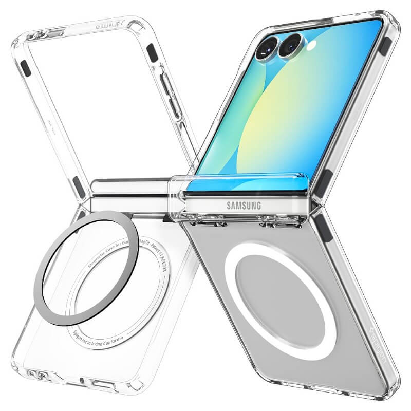 Magsafe Калъф с Предпазител за Samsung Z Flip 7, Spigen Ultra Hybrid Pro MagFit Case, Прозрачен (4)