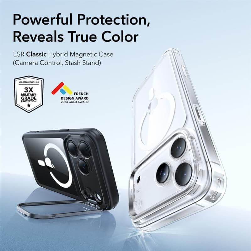 Magsafe Калъф за iPhone 17 Pro Max, ESR Classic Hybrid Kickstand Magnetic Case, Черен (2)