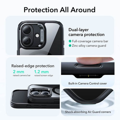 Magsafe Калъф за iPhone 17, ESR Classic Hybrid Kickstand Magnetic Case, Черен (3)