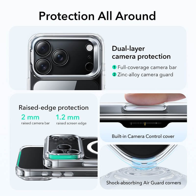 Magsafe Калъф за iPhone 17 Pro, ESR Classic Hybrid Kickstand Magnetic Case, Прозрачен (3)