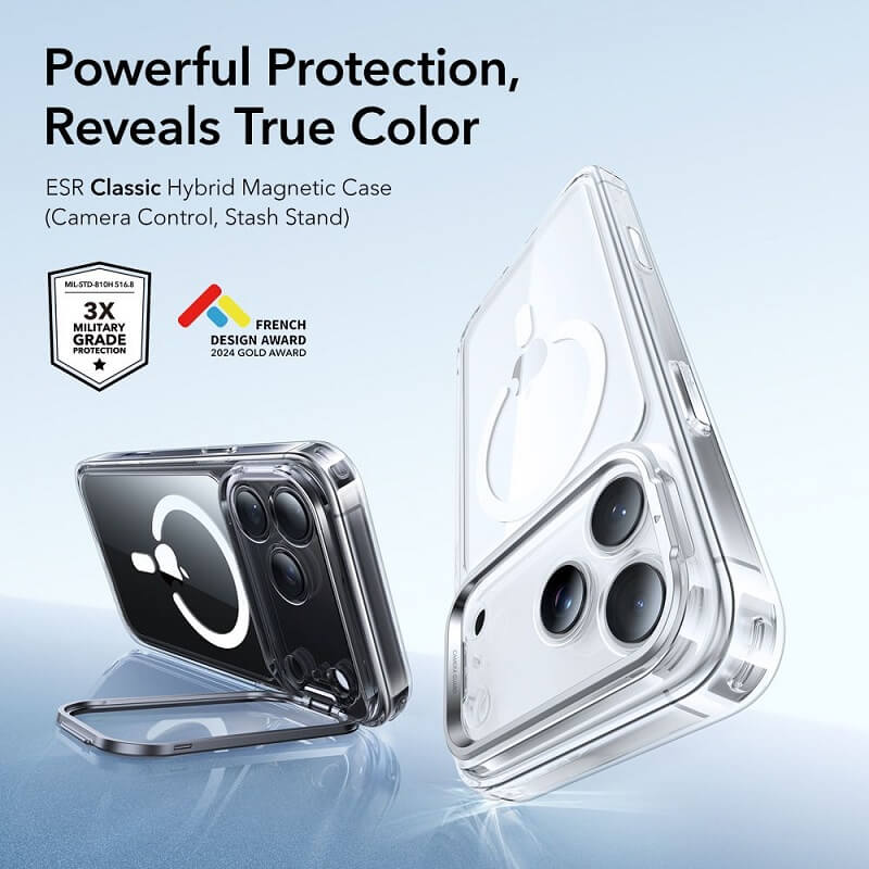 Magsafe Калъф за iPhone 17 Pro, ESR Classic Hybrid Kickstand Magnetic Case, Прозрачен (2)
