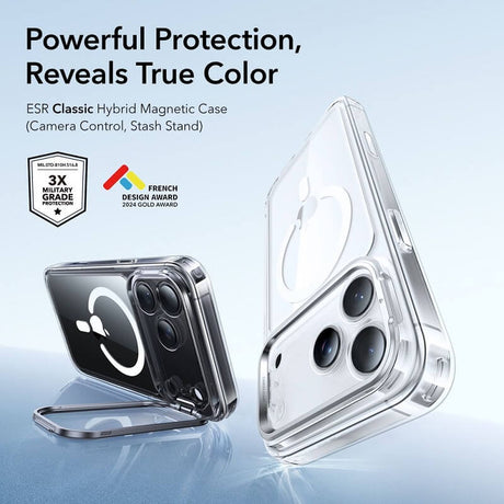 Magsafe Калъф за iPhone 17 Pro, ESR Classic Hybrid Kickstand Magnetic Case, Прозрачен (2)