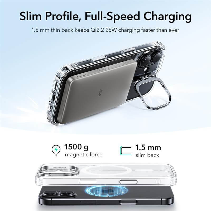 Magsafe Калъф за iPhone 17, ESR Classic Hybrid Kickstand Magnetic Case, Прозрачен (6)