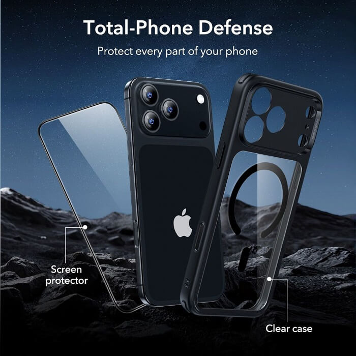 Magsafe Калъф и Протектор за iPhone 17 Pro, ESR Classic Hybrid Magnetic Set Case, Черен (4)