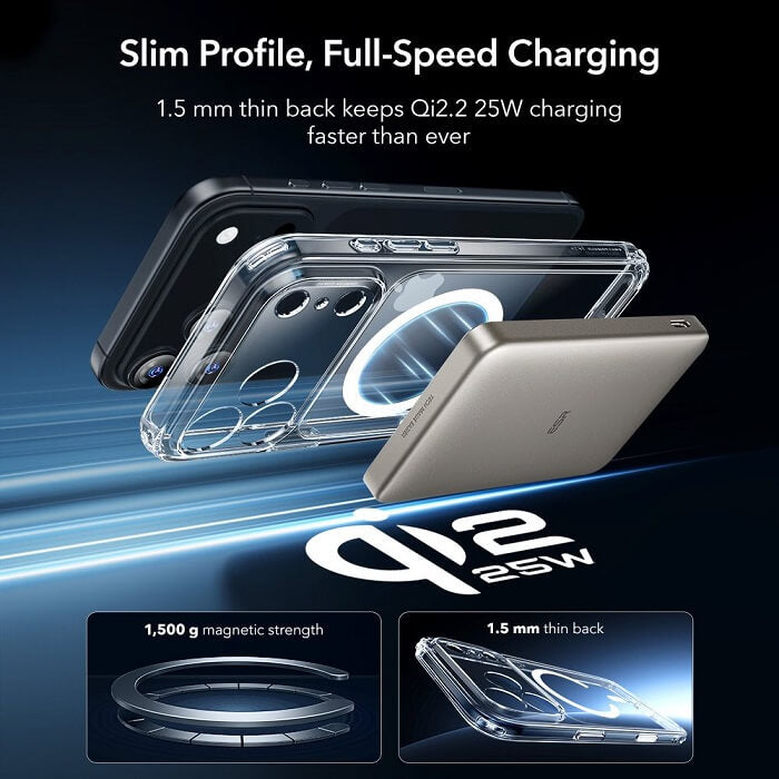 Magsafe Калъф и Протектор за iPhone 17 Pro Max, ESR Classic Hybrid Magnetic Set Case, Прозрачен (4)
