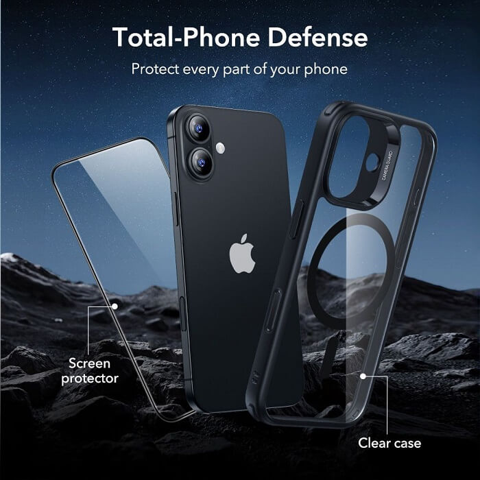 Magsafe Калъф и Протектор за iPhone 17, ESR Classic Hybrid Magnetic Set Case, Черен (5)