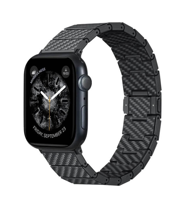 Кевларена Каишка за Apple Watch, Pitaka Carbon Fiber Watch Band Black/Gray, Черен