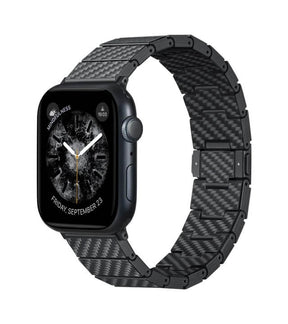 Кевларена Каишка за Apple Watch, Pitaka Carbon Fiber Watch Band Black/Gray, Черен