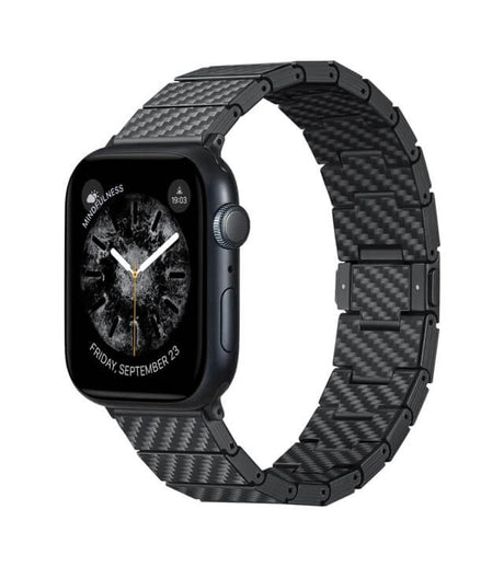Кевларена Каишка за Apple Watch, Pitaka Carbon Fiber Watch Band Black/Gray, Черен