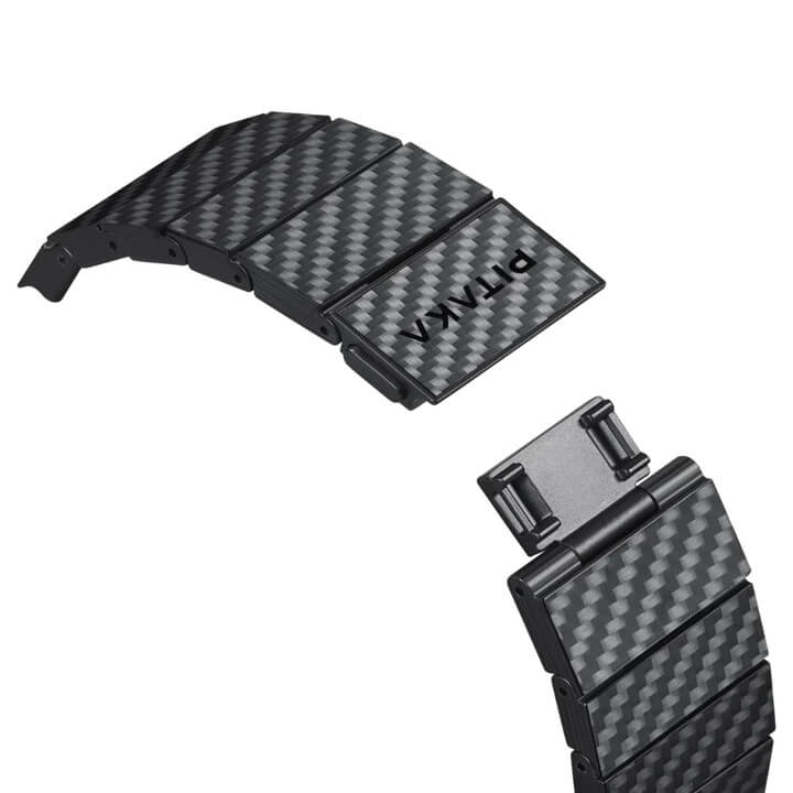 Кевларена Каишка за Apple Watch, Pitaka Carbon Fiber Watch Band Black/Gray, Черен (4)