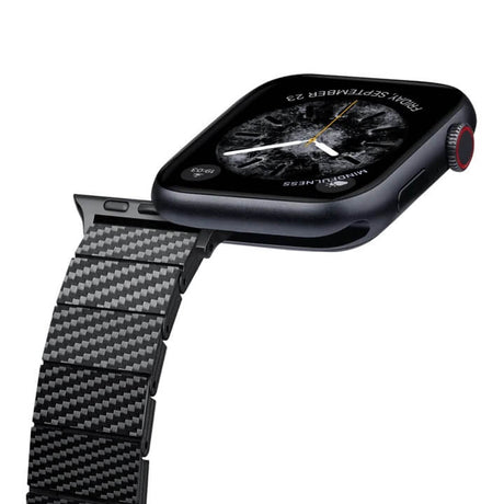 Кевларена Каишка за Apple Watch, Pitaka Carbon Fiber Watch Band Black/Gray, Черен (3)