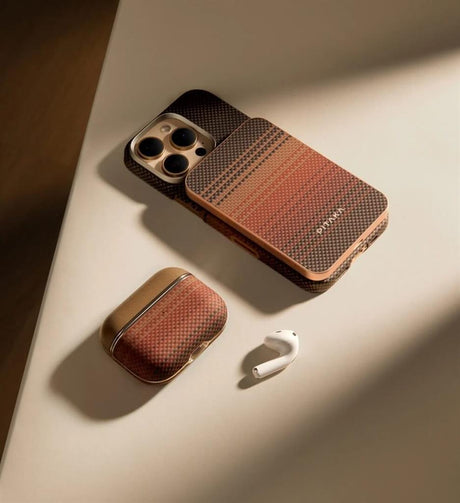 Magsafe Калъф за Apple AirPods Pro/ 2, Pitaka Aramid Fiber Magnetic Sunset Case, Кафяв (7)
