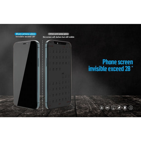 Затъмняващ Стъклен Протектор за iPhone 17 Pro, Blueo Privacy 5D Glass, Черен (4)