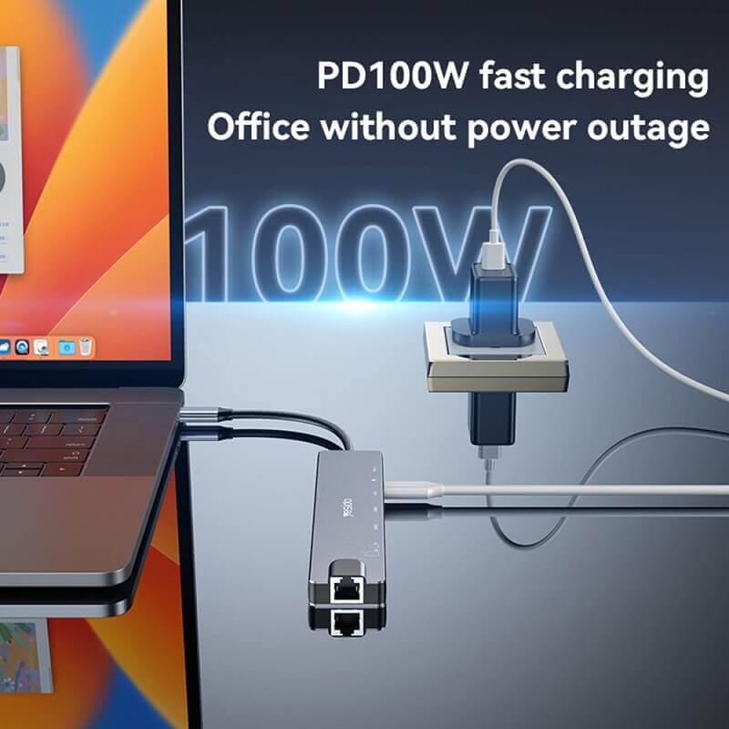 Хъб за Смартфони и Таблети с USB-C, Yesido HB27 8in1 HDMI-USB2.0-USB 3.0-SD Card Reader, Черен (4)