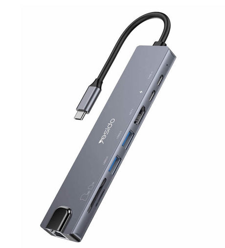 Хъб за Смартфони и Таблети с USB-C, Yesido HB27 8in1 HDMI-USB2.0-USB 3.0-SD Card Reader, Черен