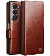 Кожен Калъф за Samsung Z Fold 7, Qialino Book Case, Кафяв