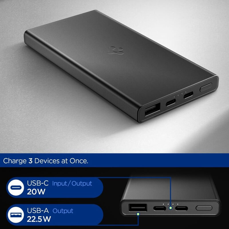 Външна Батерия, Spigen Essential Alloy Portable Charger 10000mAh 22.5W EA2210, Черен (3)