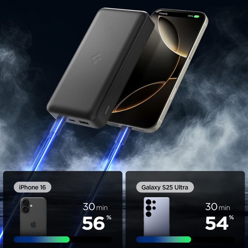 Външна Батерия, Spigen Essential Alloy Portable Charger 20000mAh 30W EA3020, Черен (3)