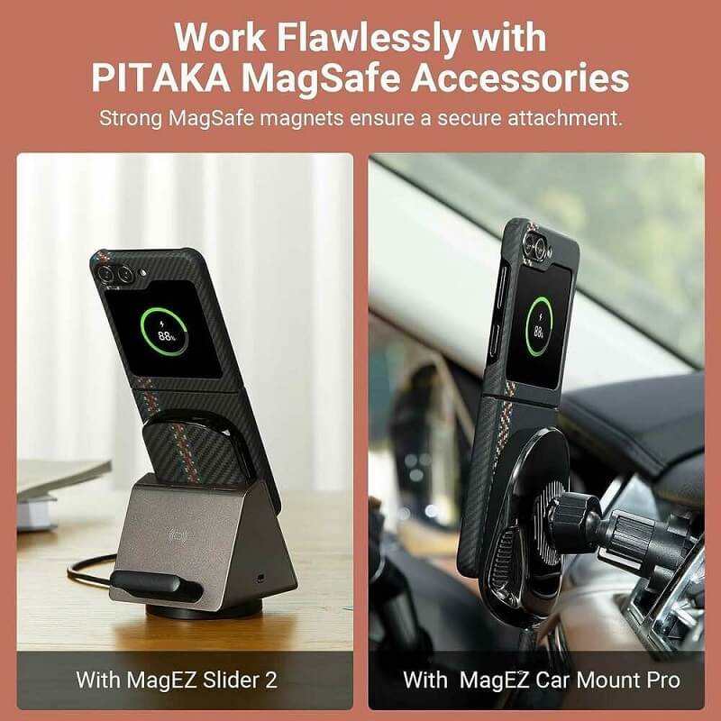 Magsafe Калъф за Samsung Z Flip 5, Pitaka MagEZ 3 Rhapsody Case, Черен (6)