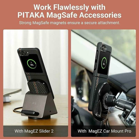 Magsafe Калъф за Samsung Z Flip 5, Pitaka MagEZ 3 Rhapsody Case, Черен (6)